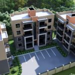 Architectural design & 3D Visualization 2 Aerial Render Of Multi Storey Apartment Complex With Parking YHDR Builders Uganda Ltd - YHDR Builders Co. Limited